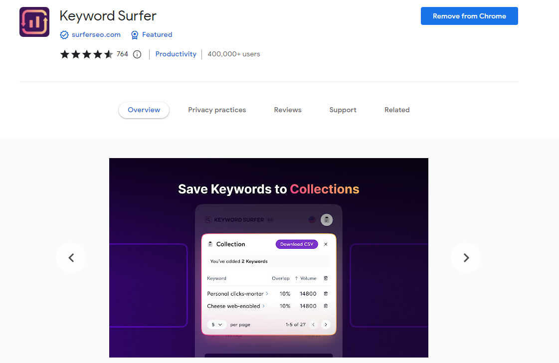 SurferSEO keyword research extension